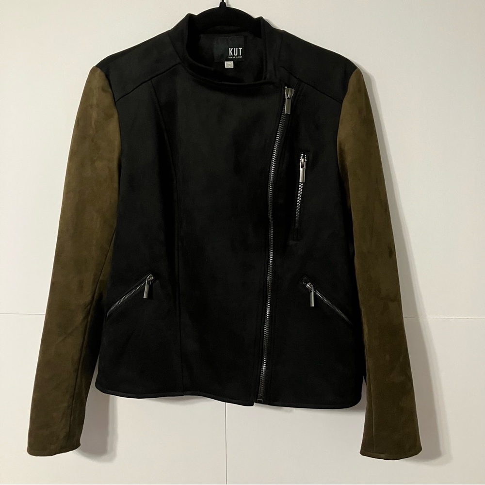 Kut from the Kloth Black and Brown Zip Polyester Suede Woman’s M Stylish Jacket - Picture 3 of 12